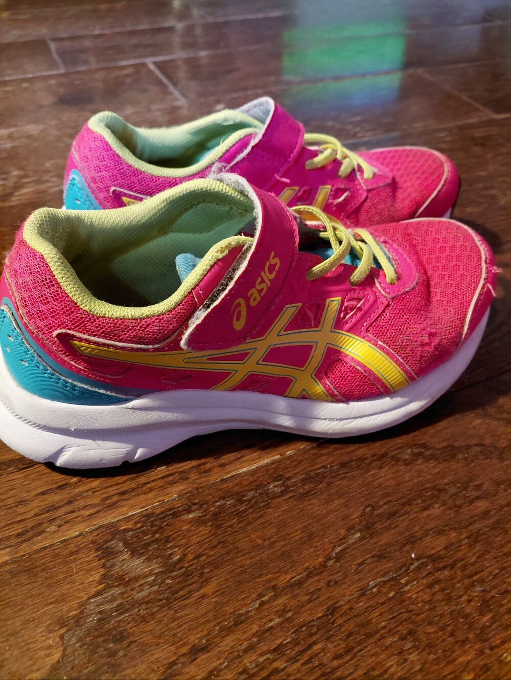 ASICS Kids Hot Pink, Teal & Yellow Velcro Sneakers